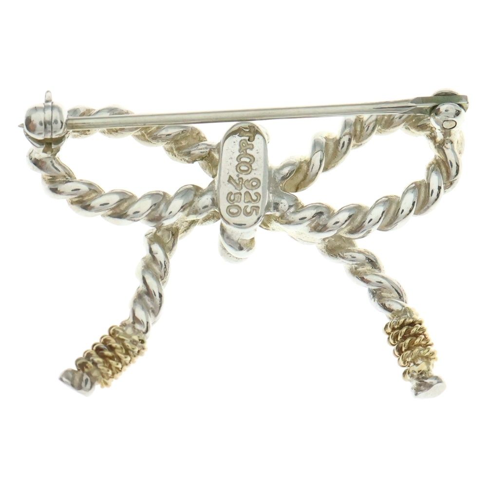 TIFFANY-Co ティファニー リボン ブローチ ピンバッジ シルバー×ゴールド