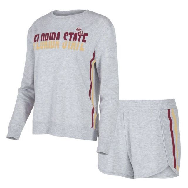 【送料無料】 アンブランデッド レディース ナイトウェア アンダーウェア Women's Concepts Sport Gray Florida State Seminoles Cedar Tri-Blend Long Sleeve T-Shirt & Sho