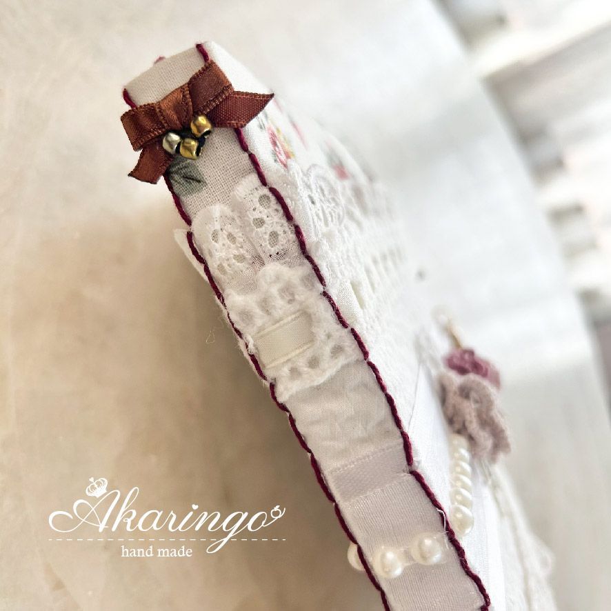 ハンドメイド タティングレースの薔薇 ブックカバー ノートカバー【B6