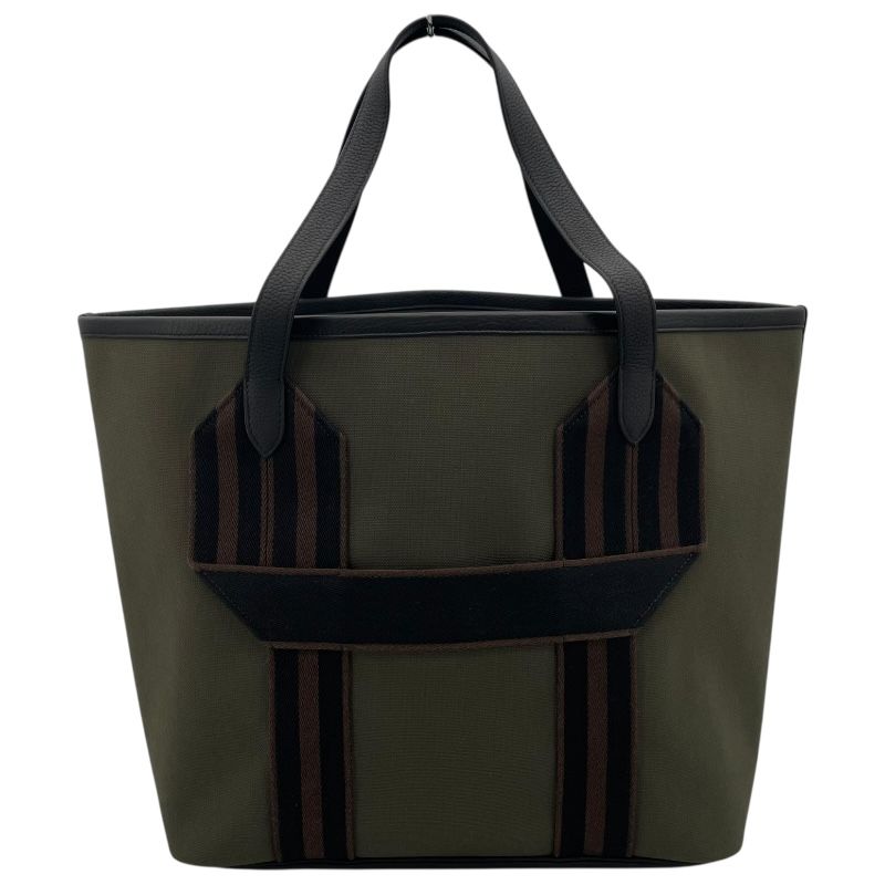 【美品】HERMES エルメス ドーヴィル MMトートバッグ ネイビー エルメス HERMES ピュールサングル U刻 カーキ SV金具 トワル