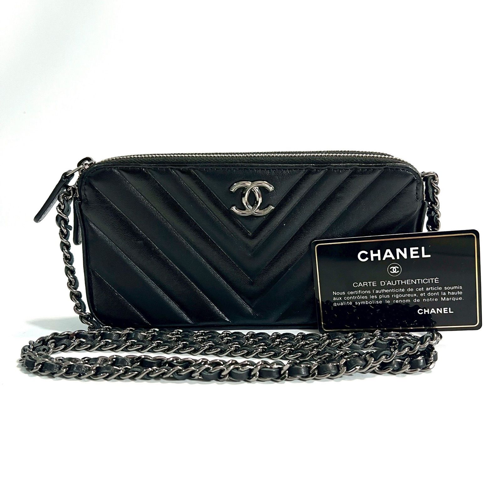 長財布 チェーンウォレト シャネル シェブロン 新品同様 シャネル CHANEL シェブロン Vステッチ チェーン