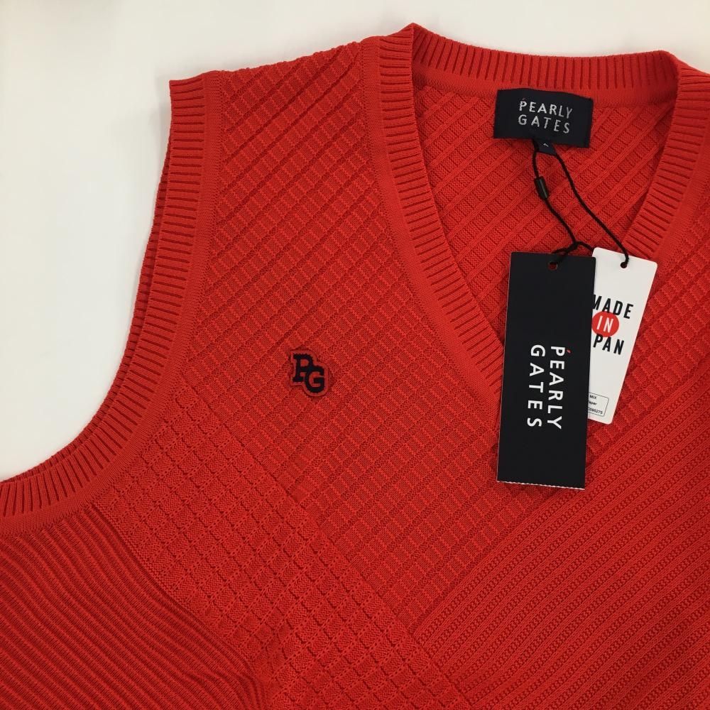 新品】パーリーゲイツ ニットベスト ショップ レッド×ネイビー バック