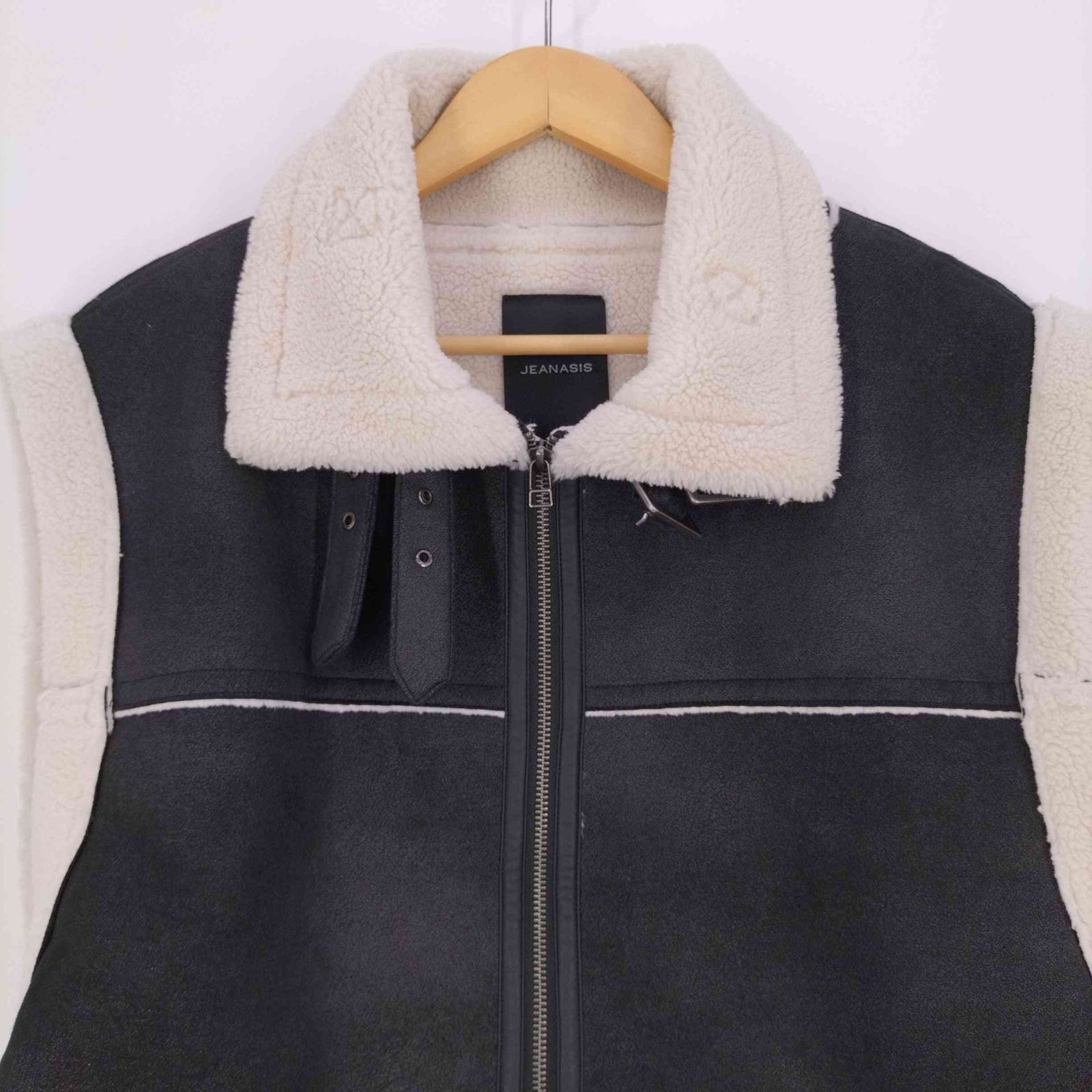 JEANASIS◆クラッシュレザーボアベスト/ベスト/FREE/フェイクレザー/BLK/JS071505MW// ジーナシス JEANASIS クラッシュレザーボアベスト レディース