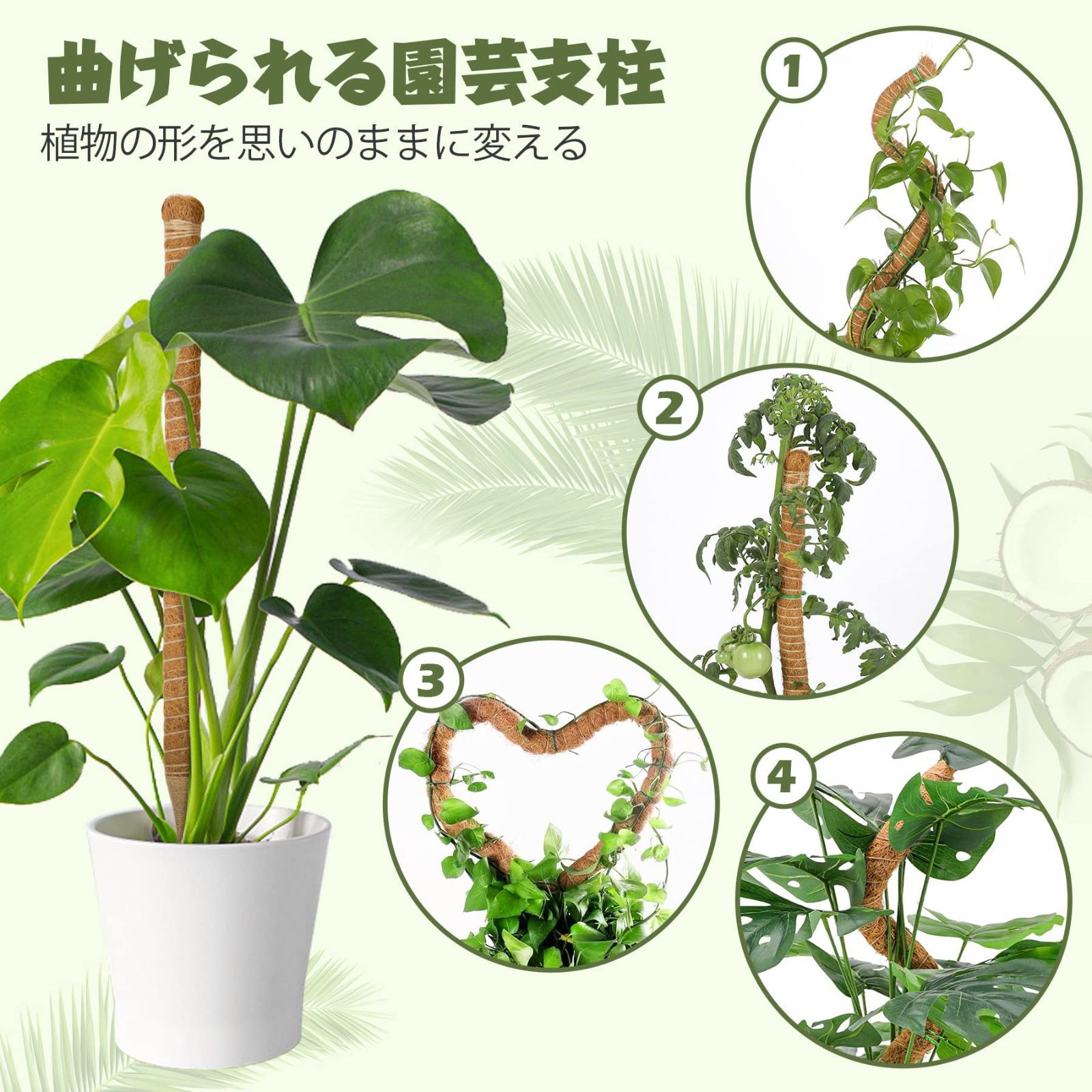 園芸支柱 114CM モンステラ支柱 ココナッツ支柱 観葉植物 つる植物支柱 T4U ガーデニング支柱 維持水分 養分維持 農業用 園芸用 2本セット  - 在庫限り、特価