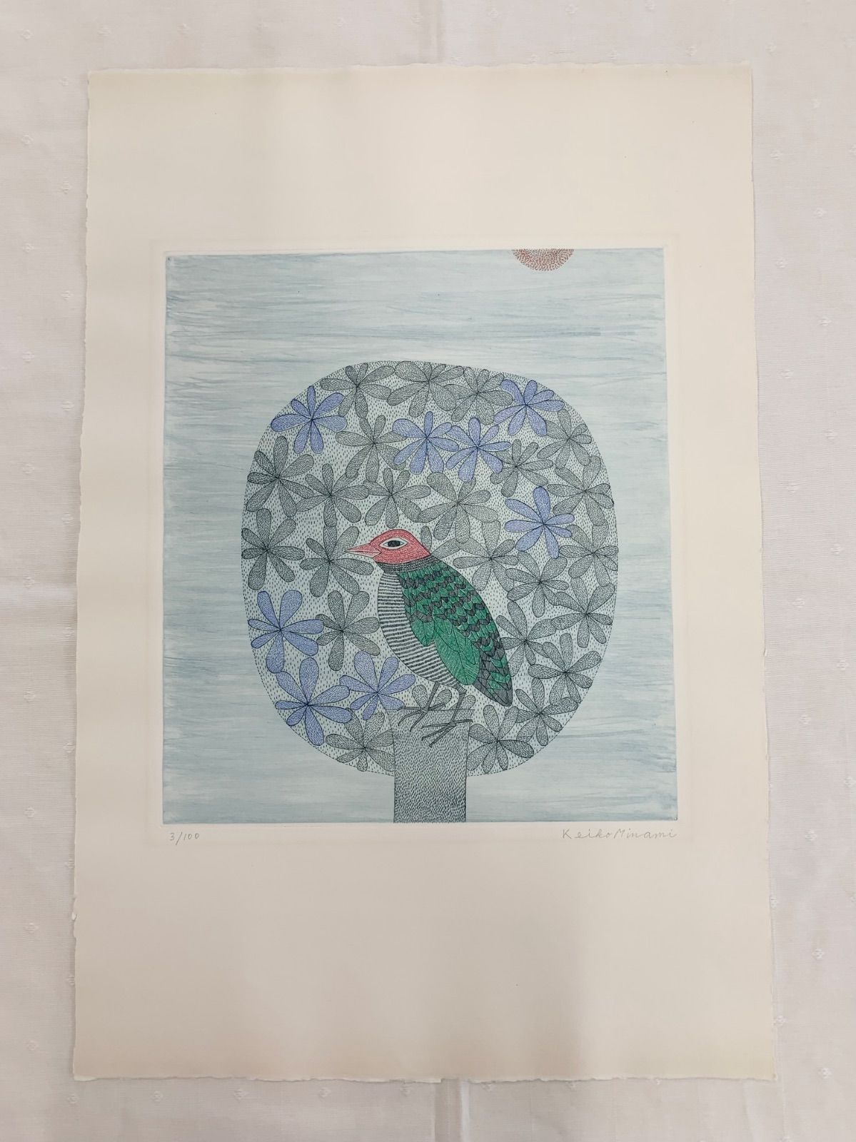 シートのみ 真作 木の上の鳥 南桂子 Minami Keiko エッチング 作家直筆サイン 版画 版画