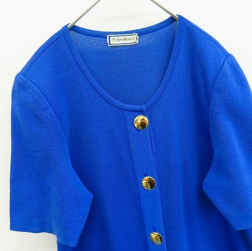 極美品✨イヴ・サンローラン リブ半袖ニット 金ボタン ショッキングピンク 美品 YVES SAINT LAURENT YSL イヴサンローラン ヴィンテージ