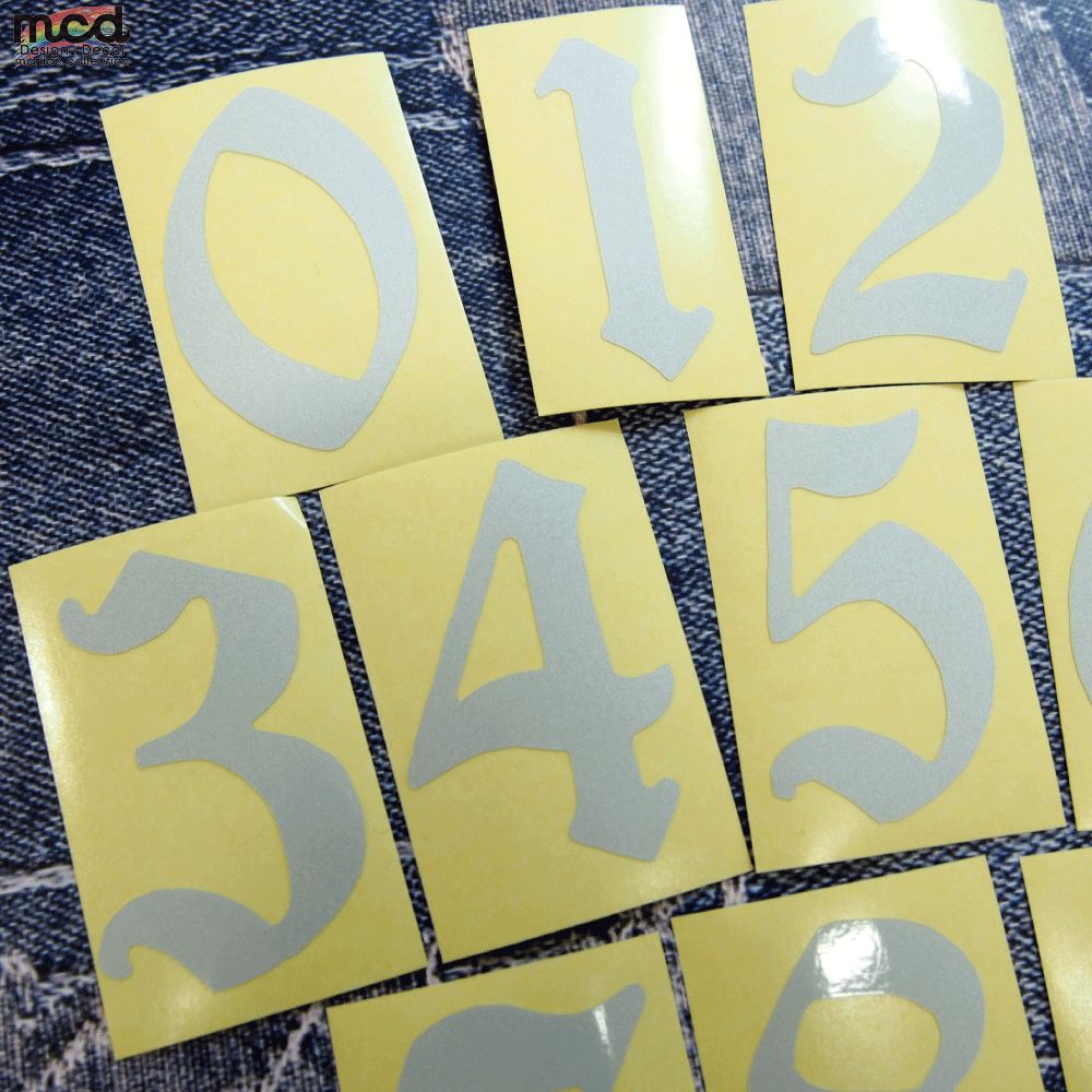 （9枚セット）（反射）ゼッケン ナンバー ステッカー 6.3cm程度 数字9文字分 バイク ナンバー 番号 オフ車 オフロード ワンポイント ホワイト