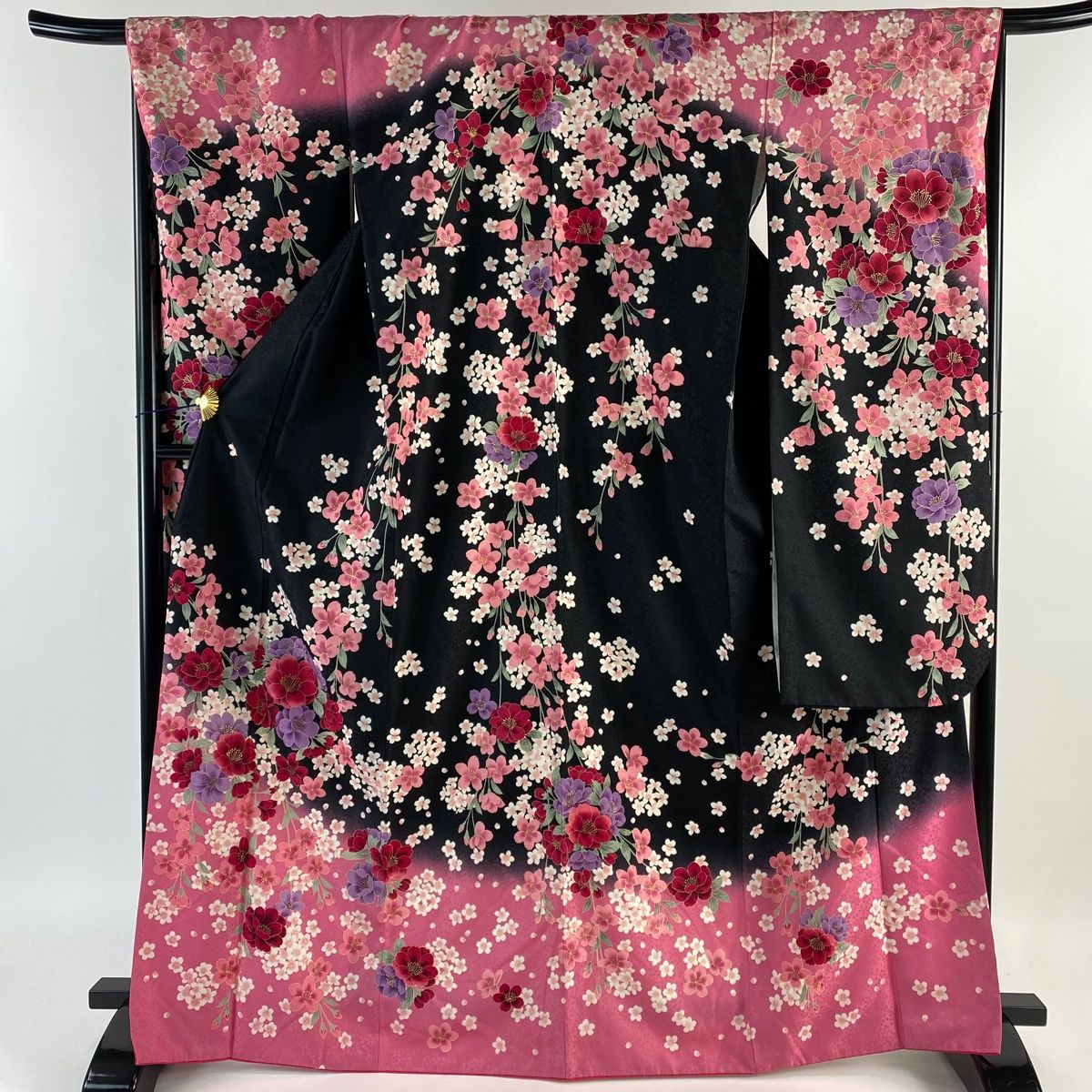 振袖 身丈168.5cm 裄丈68cm L 袷 洗える着物 草花 金彩 染分け 黒 化繊 優品 【中古】 人気・おすすめ｜使いやすい・旅行におすすめ セール中 全国発送 国内発送対応