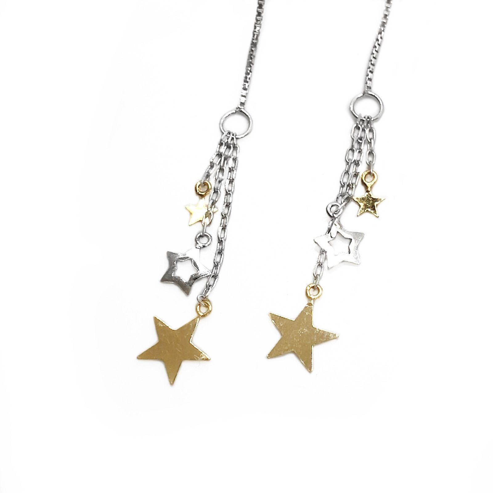 k18yg k14wg アメリカン チェーンピアス ヨーロピアン スター 地金 流れ星 シューティングスター 18金イエローゴールド 14金ホワイトゴールド コンビ ツー 2色 シンプル サイズ調節 明るい 楽しい
