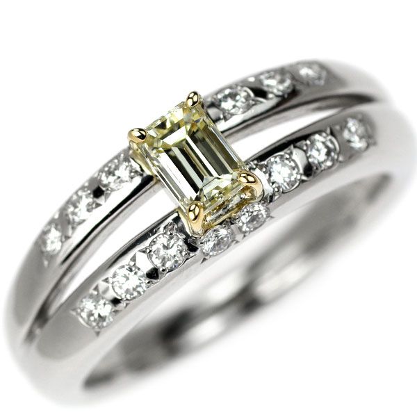 田崎真珠 K18YG/Pt900 エメラルドカットダイヤモンド リング 0.34ct D0 