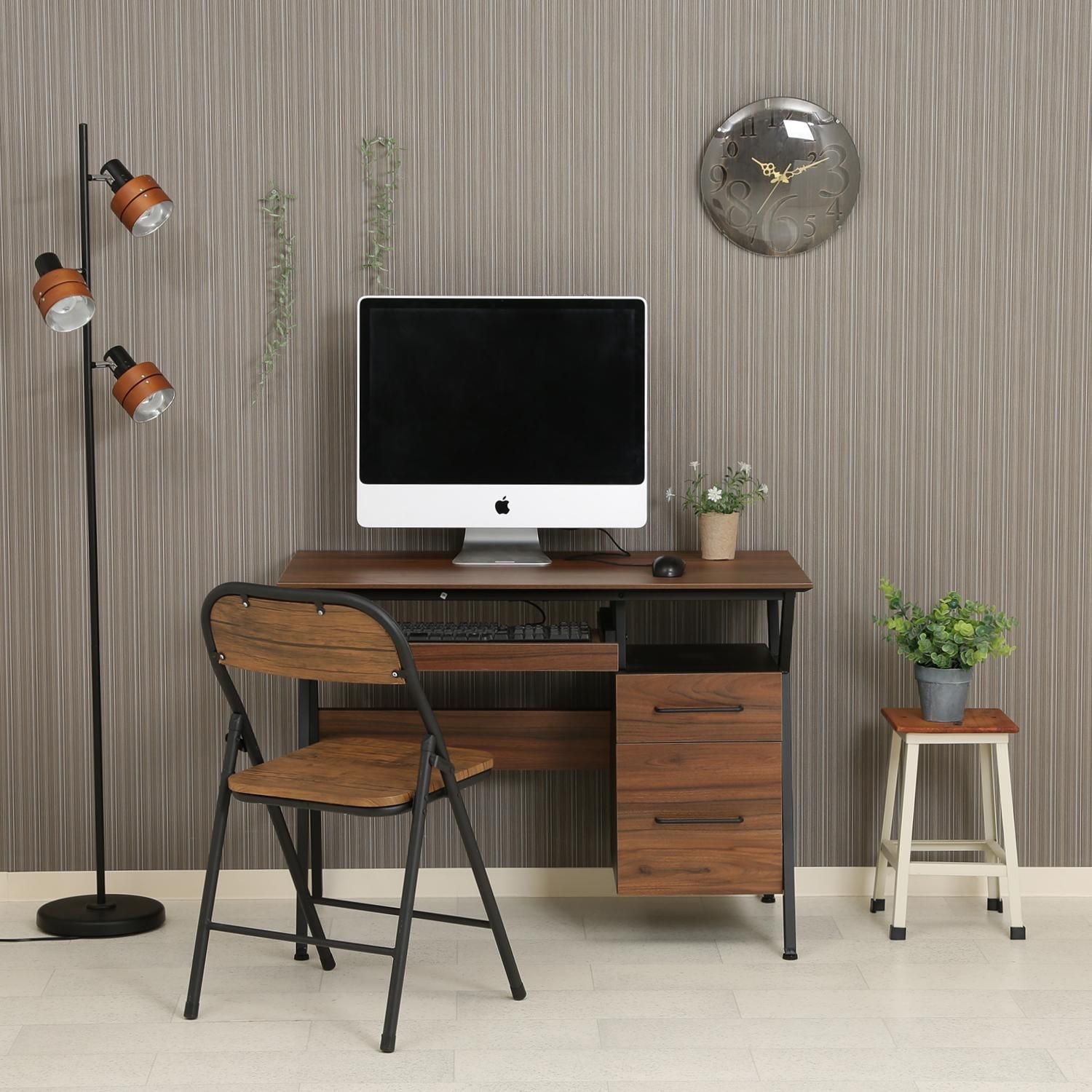 キャビネット付 ワークデスク 単品 ブラウン 幅100cm 椅子は別売 事務机 学習机 パソコンデスク リモートワーク テレワーク MARWIL-DEMENAGEMENTS_CH