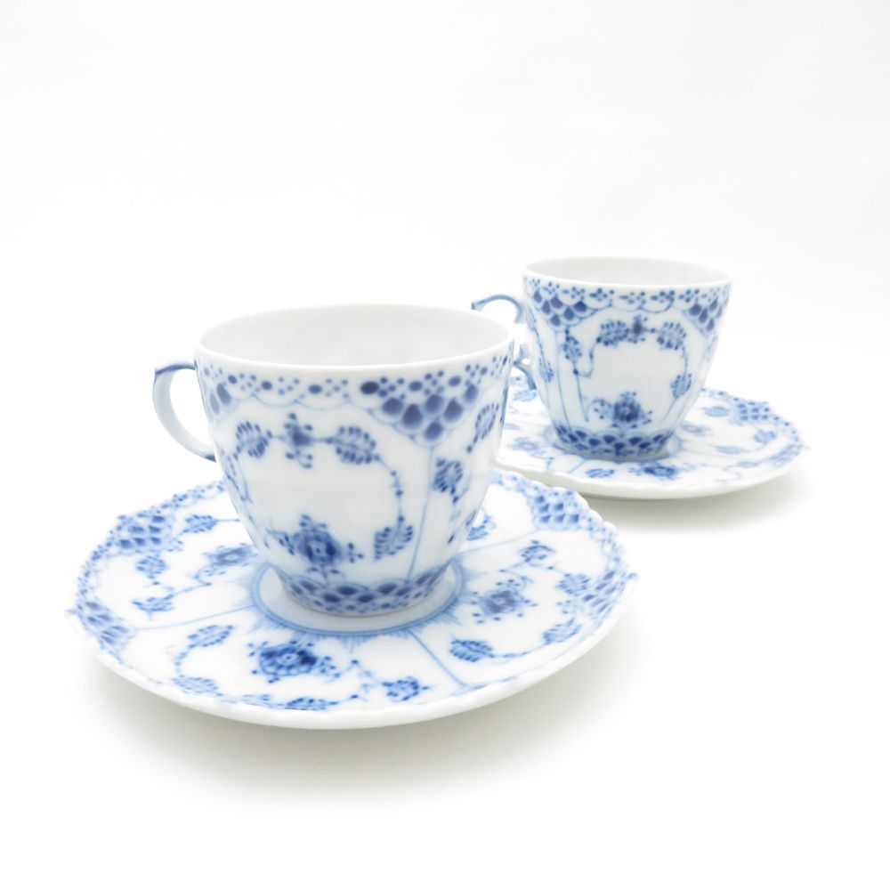 ROYAL COPENHAGEN ロイヤルコペンハーゲン ブルーフルーテッドフルレース デミタスカップ＆ソーサー 2客 ペア エスプレッソ モカ テーブルウェア SU13168C2
