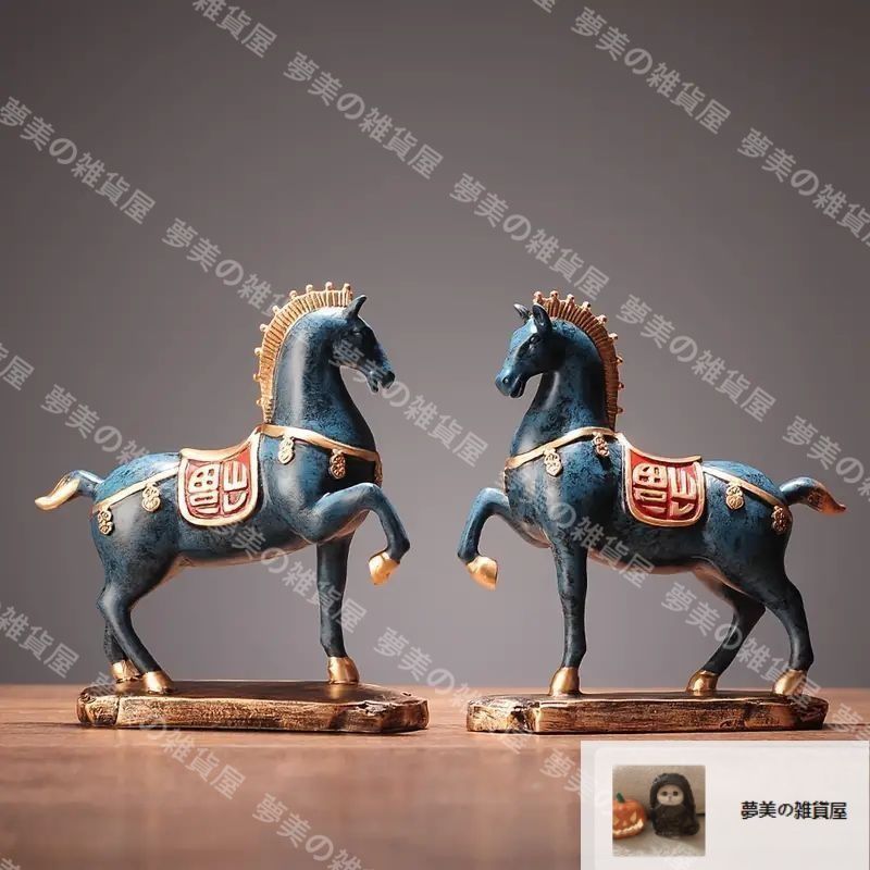 新品・未使用】置物 馬 彫刻 オブジェ アンティーク 雑貨 ブルー