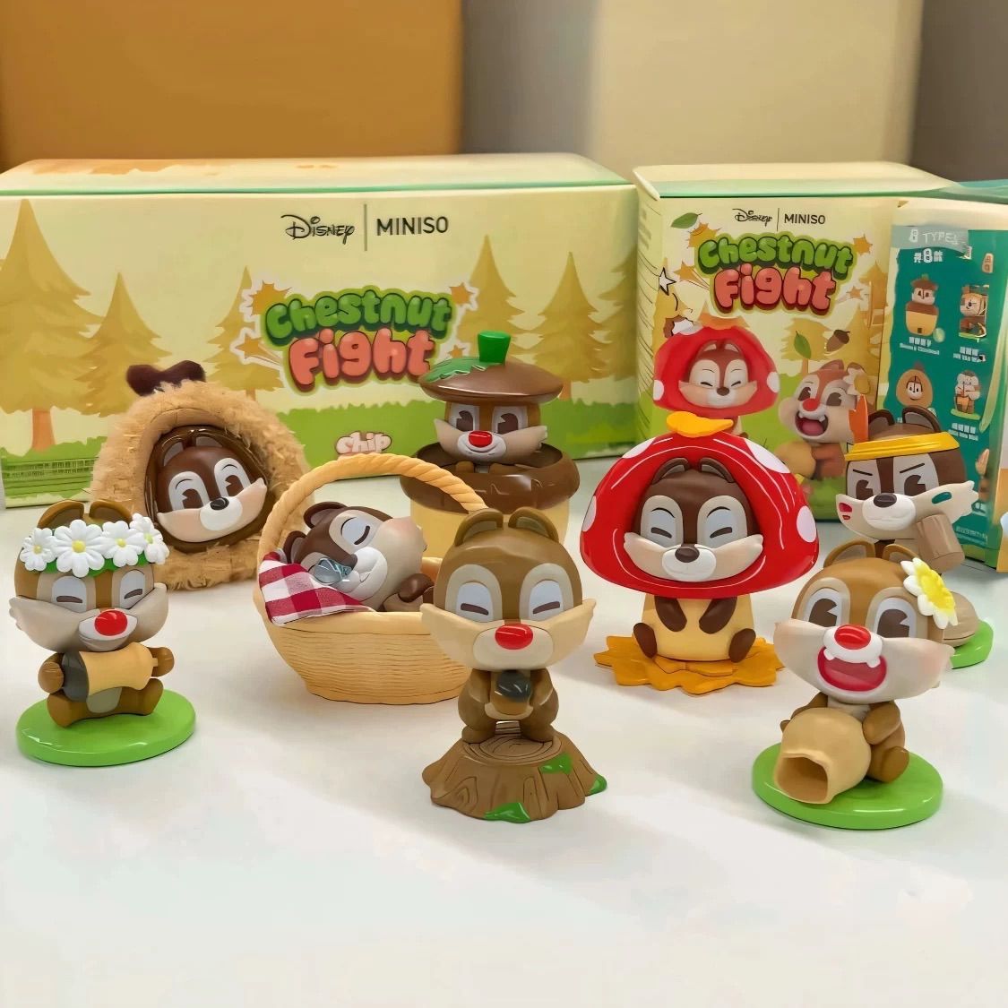 8点 ｜ Disney x MINISO メイソウ Chip-Dale チップとデール 奇奇蒂蒂坚果大作战系列” ナッツ大作戦” 中国 ブラインドボックス 置物 モデル 全種類 brown 8点