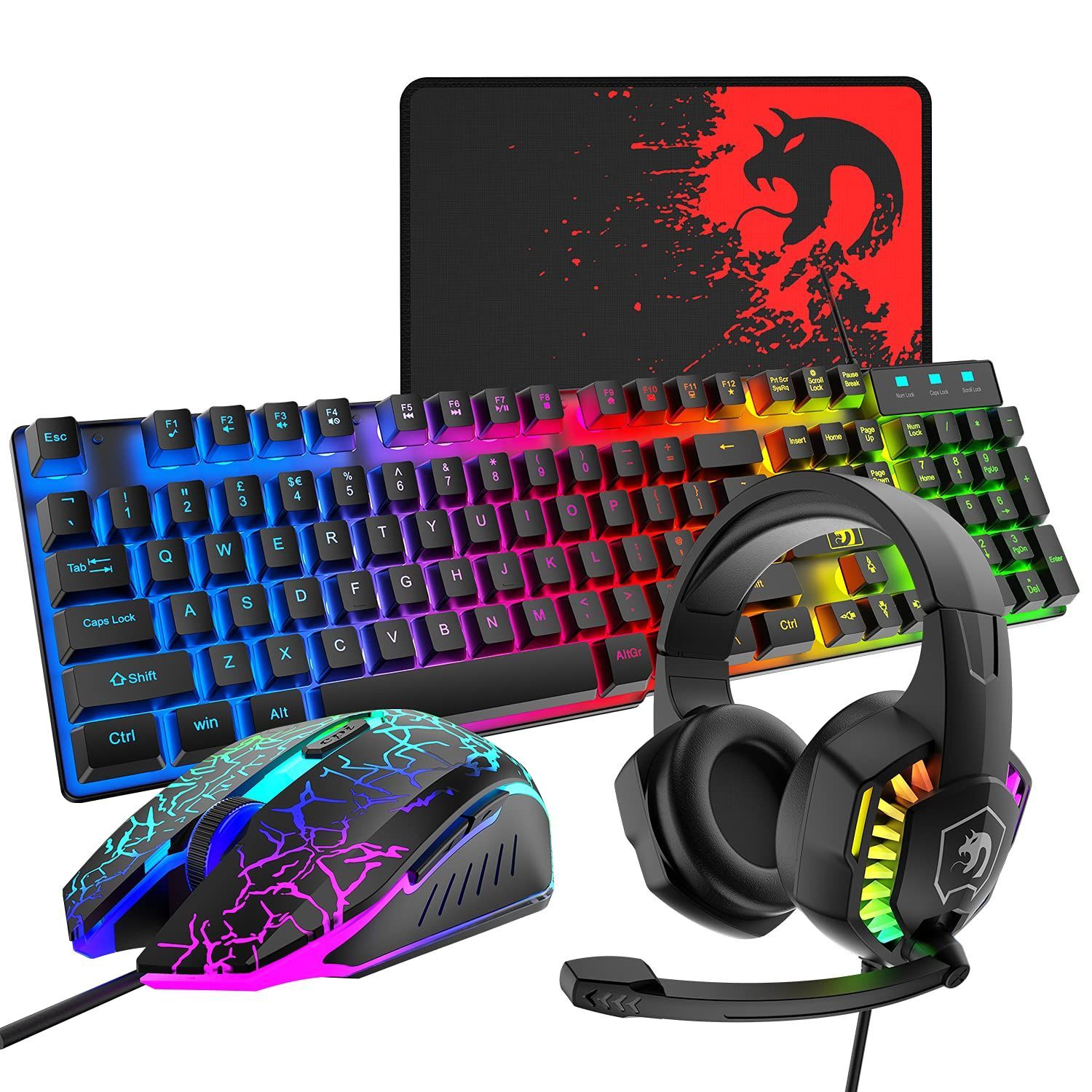 特価商品 Mamba snakeゲーミングキーボードマウスヘッドホンセット USBメンブレン式 有線 防水多機能マルチメディアキー 2400DPI調整なマウス 6つのボタン マウスパッド付き ゲーミングヘッドセ