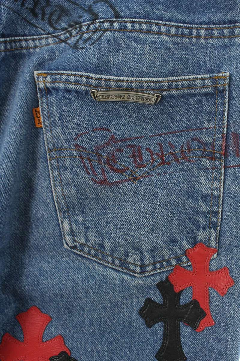 クロムハーツ  STENCIL DENIM/ステンシル ペイントデザインクロスパッチ付き517デニムパンツ メンズ 32インチ 【10/1～10/8 タイムセール開催】