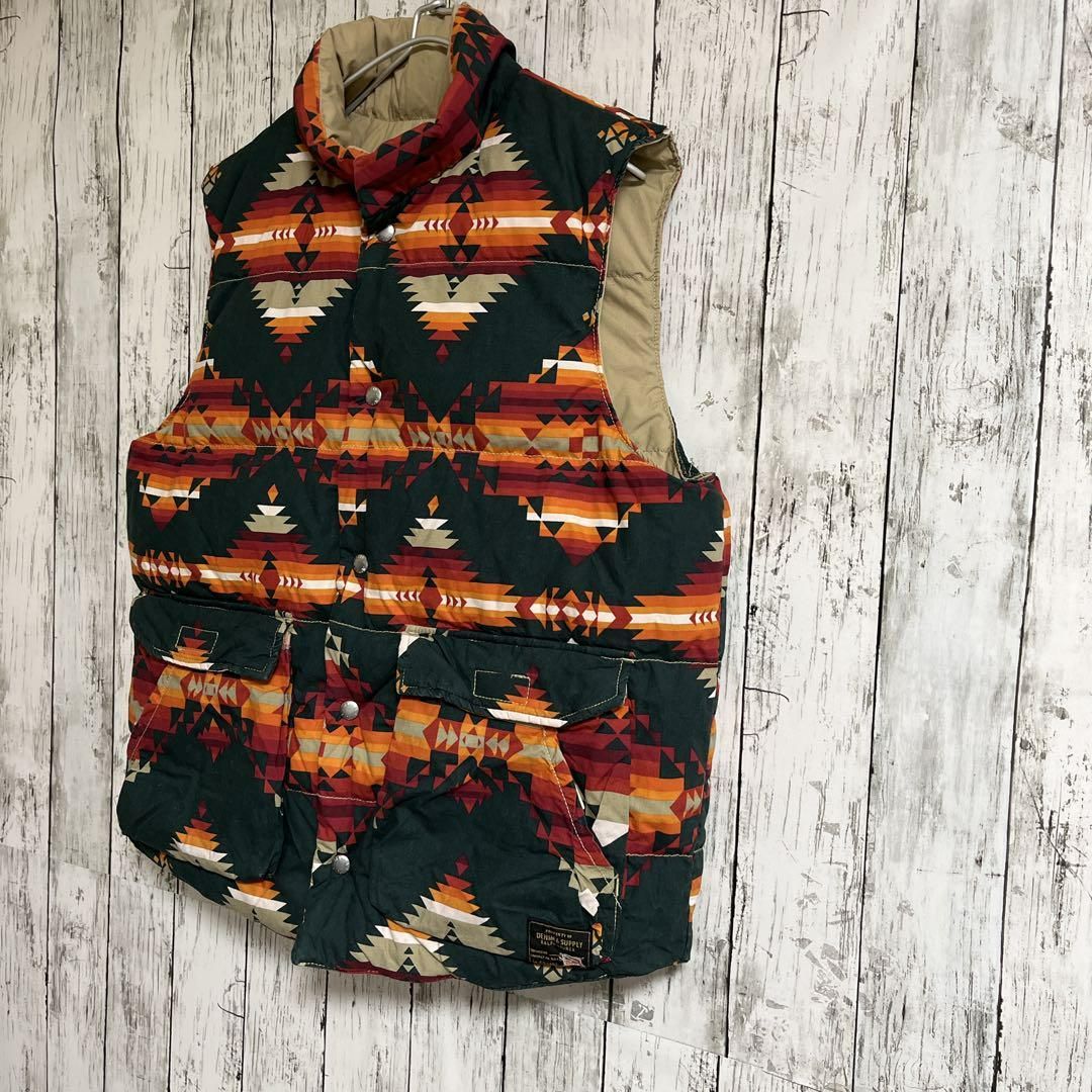 デニムアンドサプライ　リバーシブル　ダウンベスト ネイティブ柄 ベージュ L デニム＆サプライ ラルフローレン ダウンベスト リバーシブル