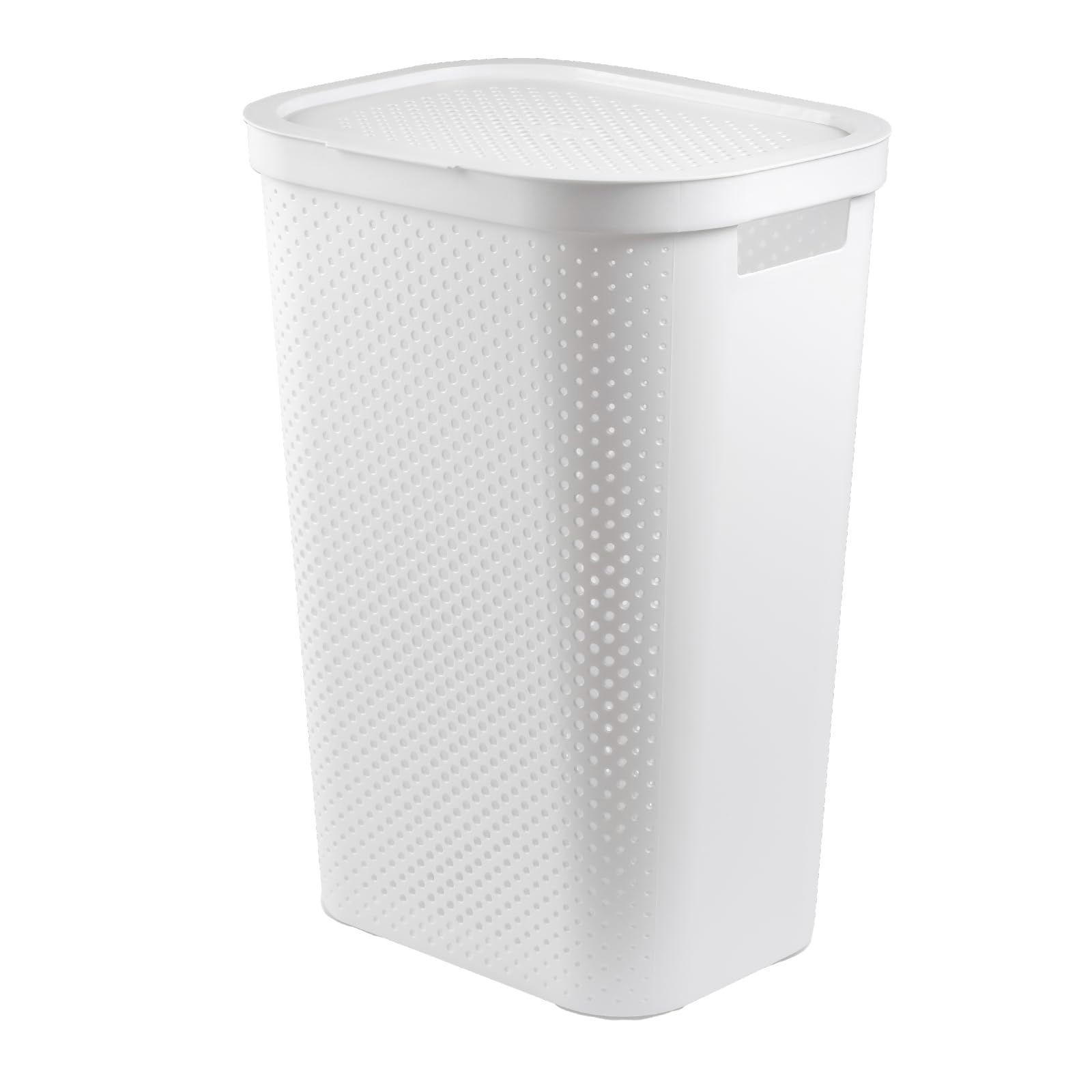Color ホワイト_Style ふた付き60L CURVER カーバー Infinity インフィニティ ふた付きバスケット 60L ホワイト | かご 収納 ランドリー 洗濯物 衣類 大容量 洗える ドット柄 持ち手付き リサイクルプラスチック製 お手