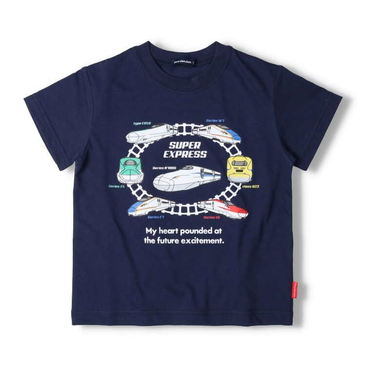 低価，品質保証 [ムージョンジョン] 【子供服】 日本製 新幹線電車集合半袖Tシャツ (コン・90cm) F32809 [ネイビー] [90] タンクトップ・ノースリーブトップス