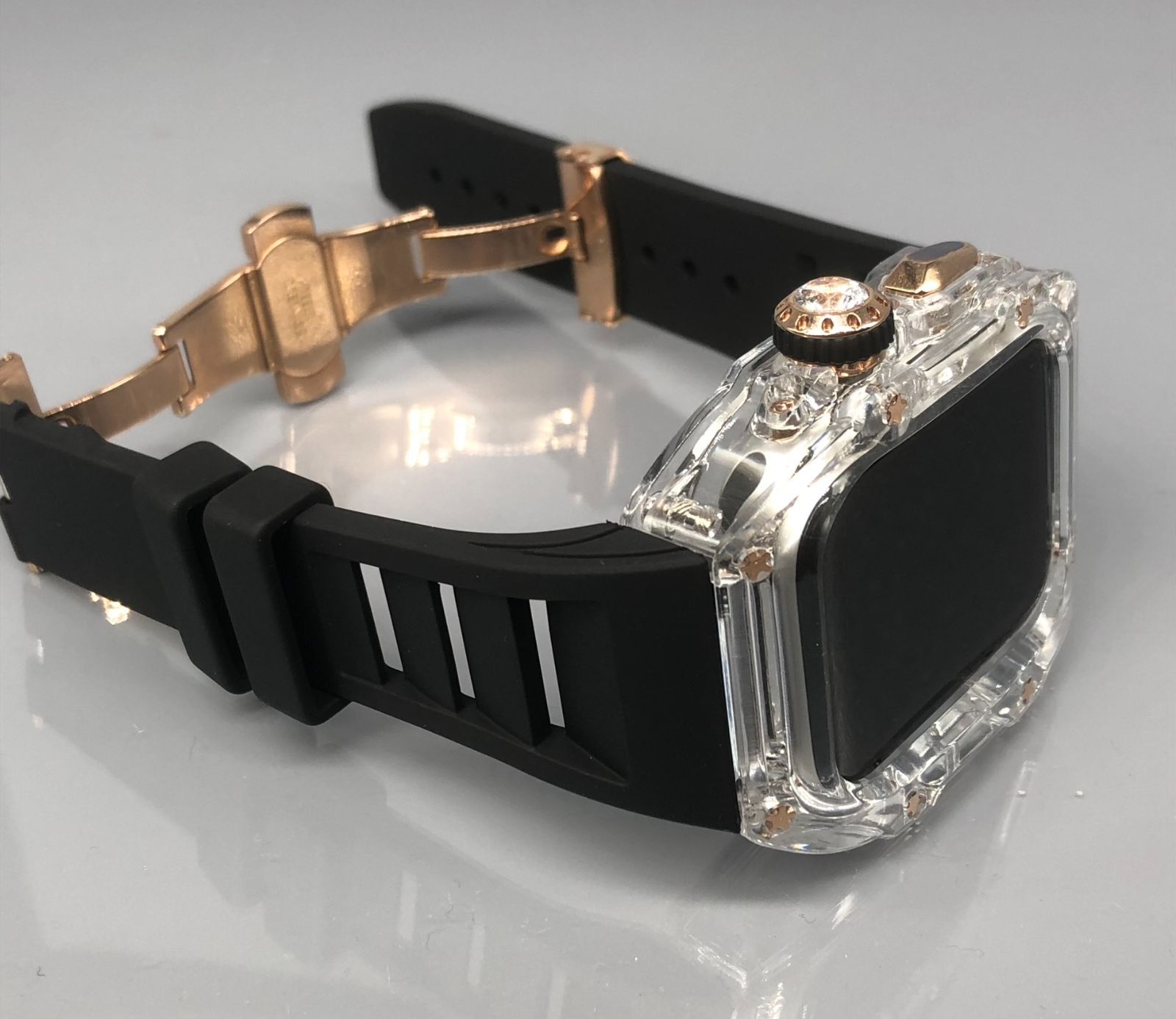 GimelZayin zc ローズゴールド クリア ブラック アップルウォッチ ラバーベルト カバー ケース 44 mm 45 4 5 6 7 8 se スポーツ メンズ レディース Apple Watch バンド