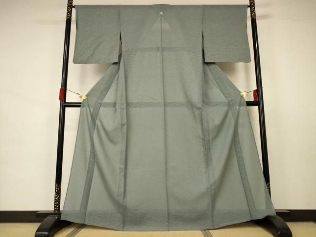 平和屋着物＊夏物 色無地 芝紋紗 青白橡色 正絹 AABA6572jd