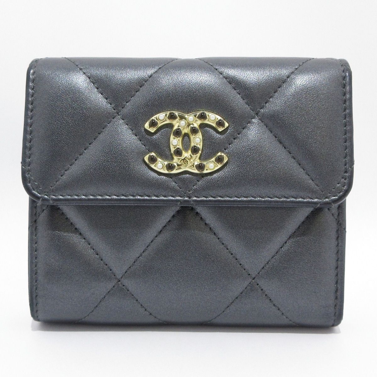 CHANEL シャネル マトラッセ 三つ折り財布 ラム ゴールド金具 ブラック CHANEL （新品・未使用品）シャネル マトラッセ ココマーク