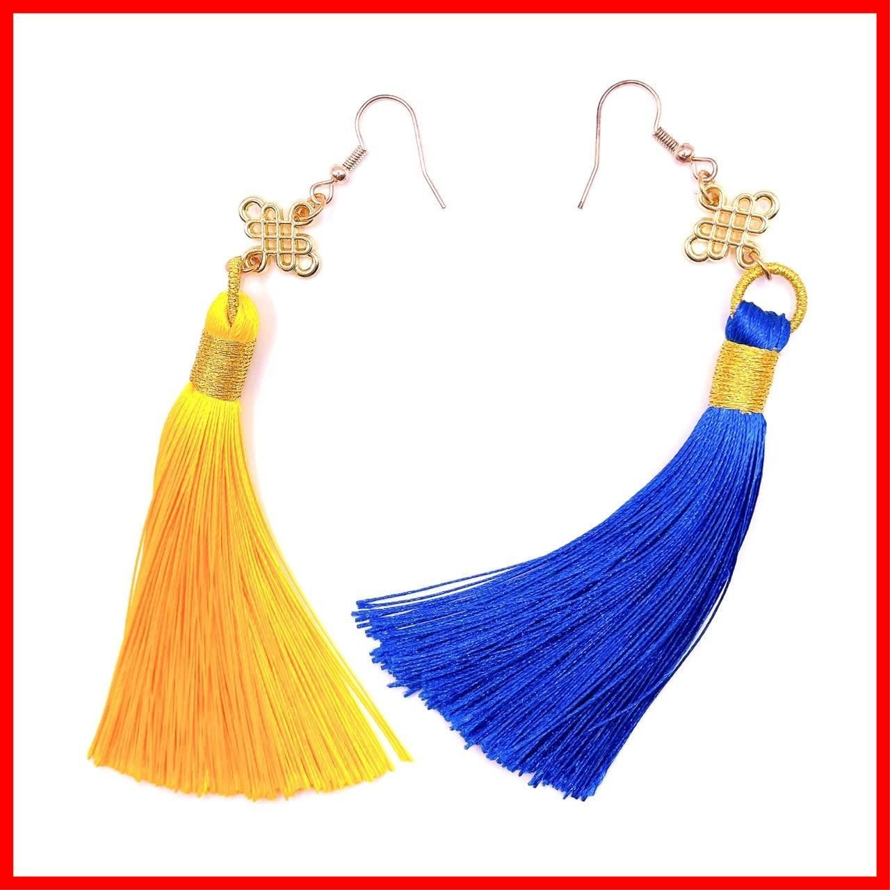 人気商品】タッセルピアス 黄 青 フリンジ メンズ レディース ユニ