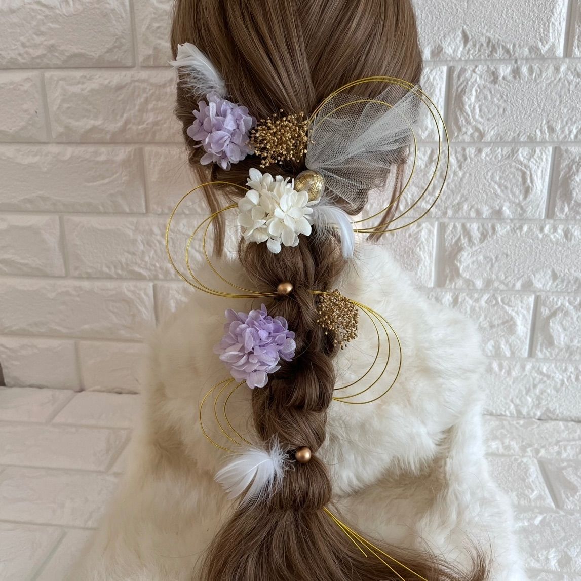 ライトブルー♡金箔付♡髪飾り ヘッドドレス 前撮り 成人式 卒業式