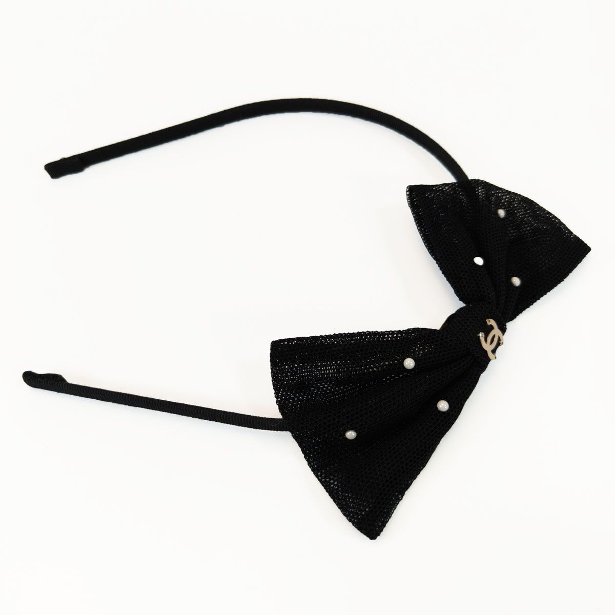 CHANEL シャネル ココマーク メッシュ リボン カチューシャ ブラック 管理番号 10393