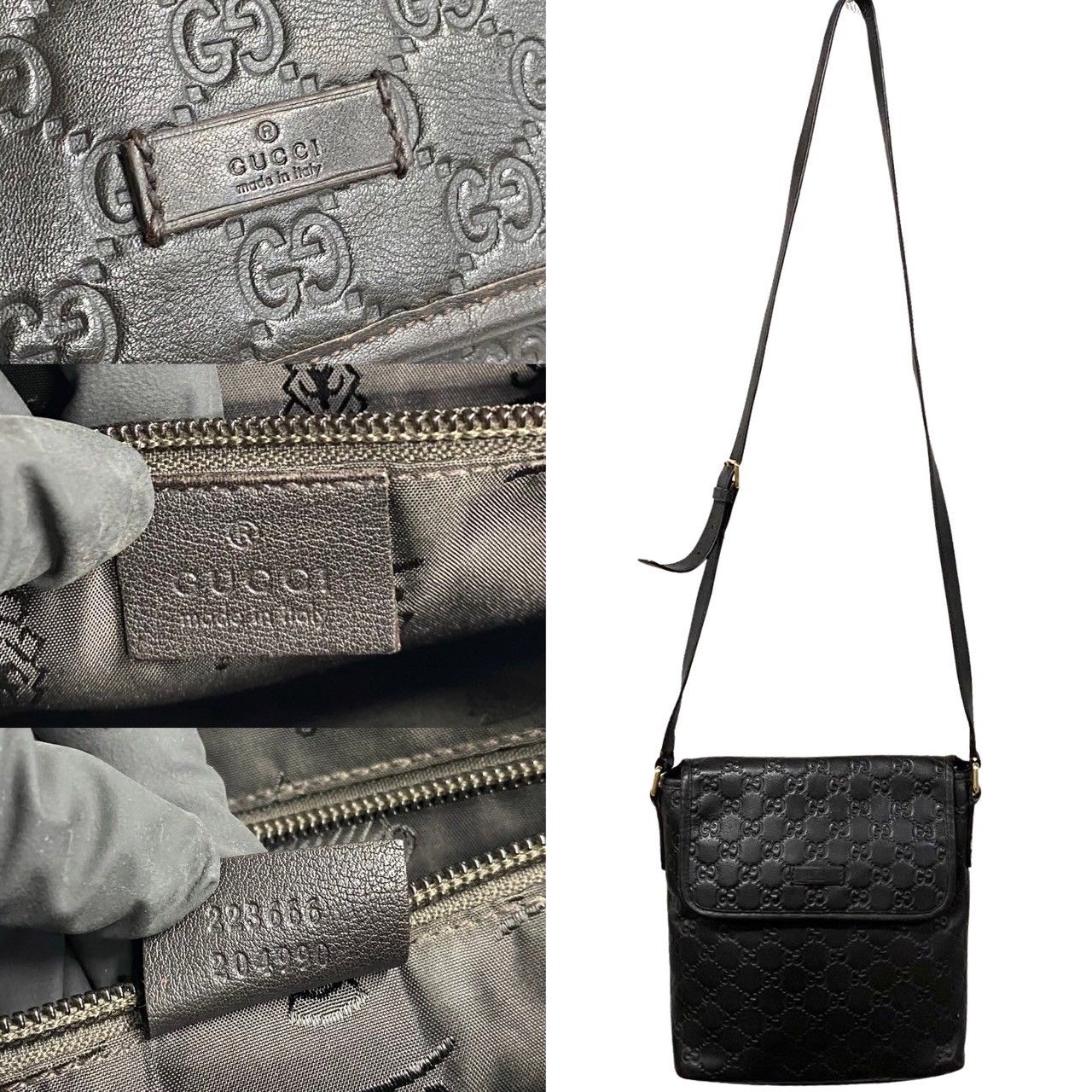 極 美品 保存袋付 GUCCI グッチ シマ GG ロゴ 柄 レザー 本革 ミニ 