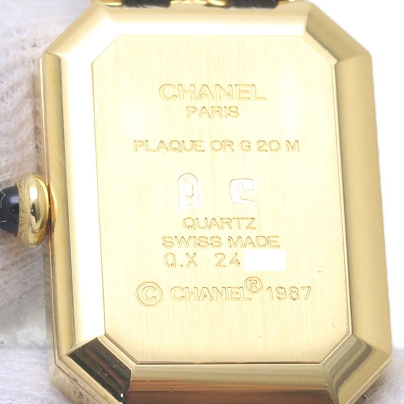 CHANEL シャネル プルミエール Lサイズ H0001 483011003【電池交換済】 GP(ゴールドメッキ）x革  レディース/130194【中古】【腕時計】