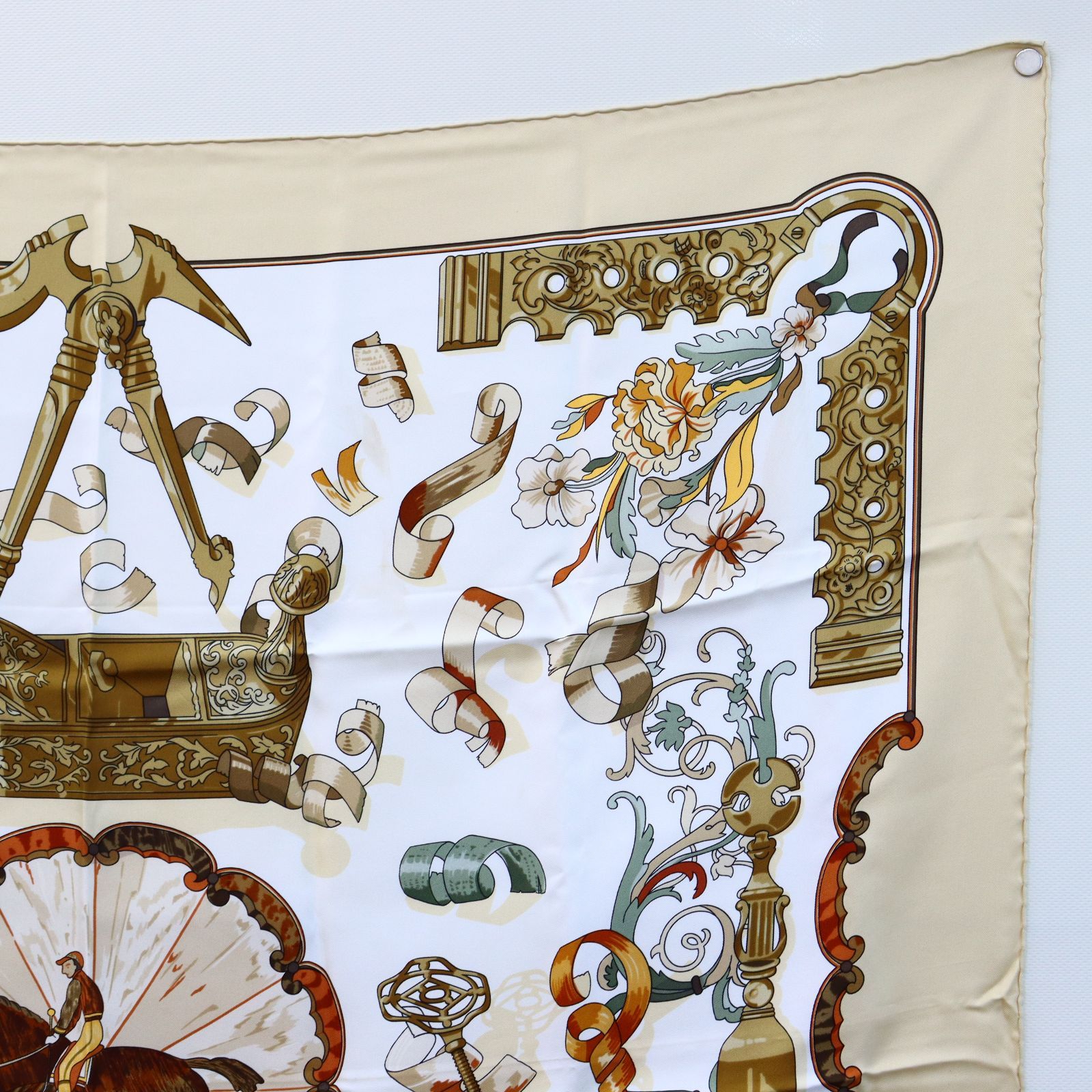 HERMES エルメス カレ90 Cogeaux 馬側 シルクスカーフ 大判