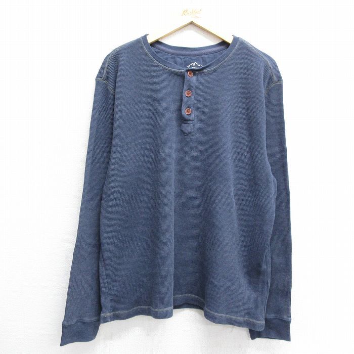 XL/古着 長袖 サーマル Tシャツ メンズ 無地 大きいサイズ ヘンリーネック 紺 ネイビー 24aug30 中古