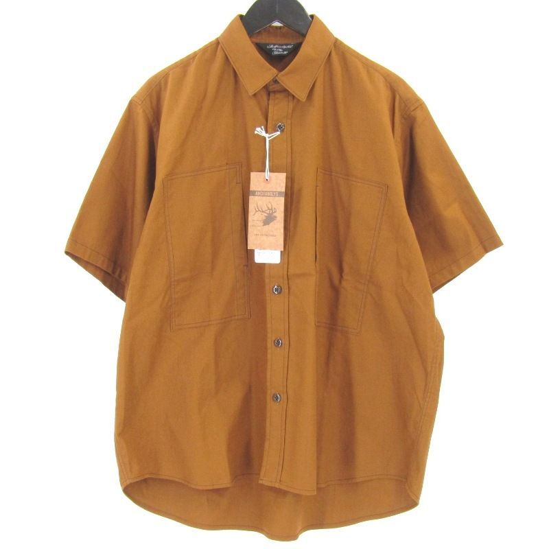 ♥ ANDFAMILY アンドファミリー Multi Pocket Work Shirts SHS-2504807 半袖ワークシャツ ブラウン WN 1 タグ付き 65008583