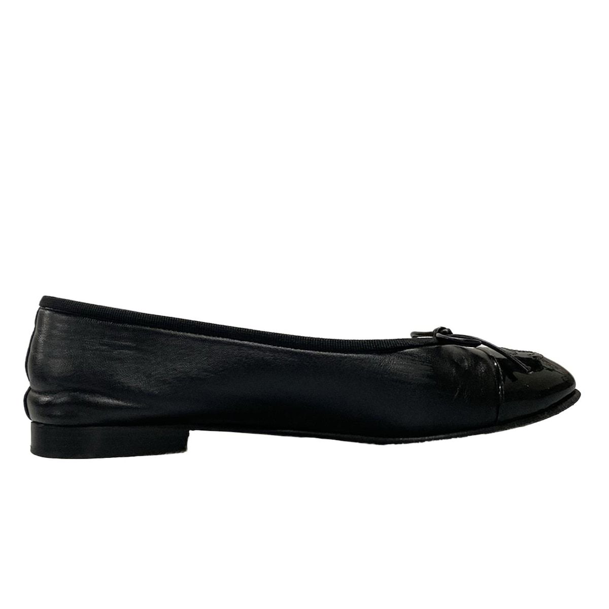 CHANEL シャネル フラットシューズ 36 1 2C レディース - G02819 黒 リボン ココマーク レザー ラムスキン