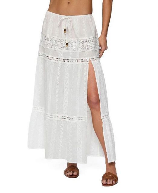 【送料無料】 アディクテッド レディース スカート ボトムス Embroidered Cotton Lace Slitted Maxi Skirt White