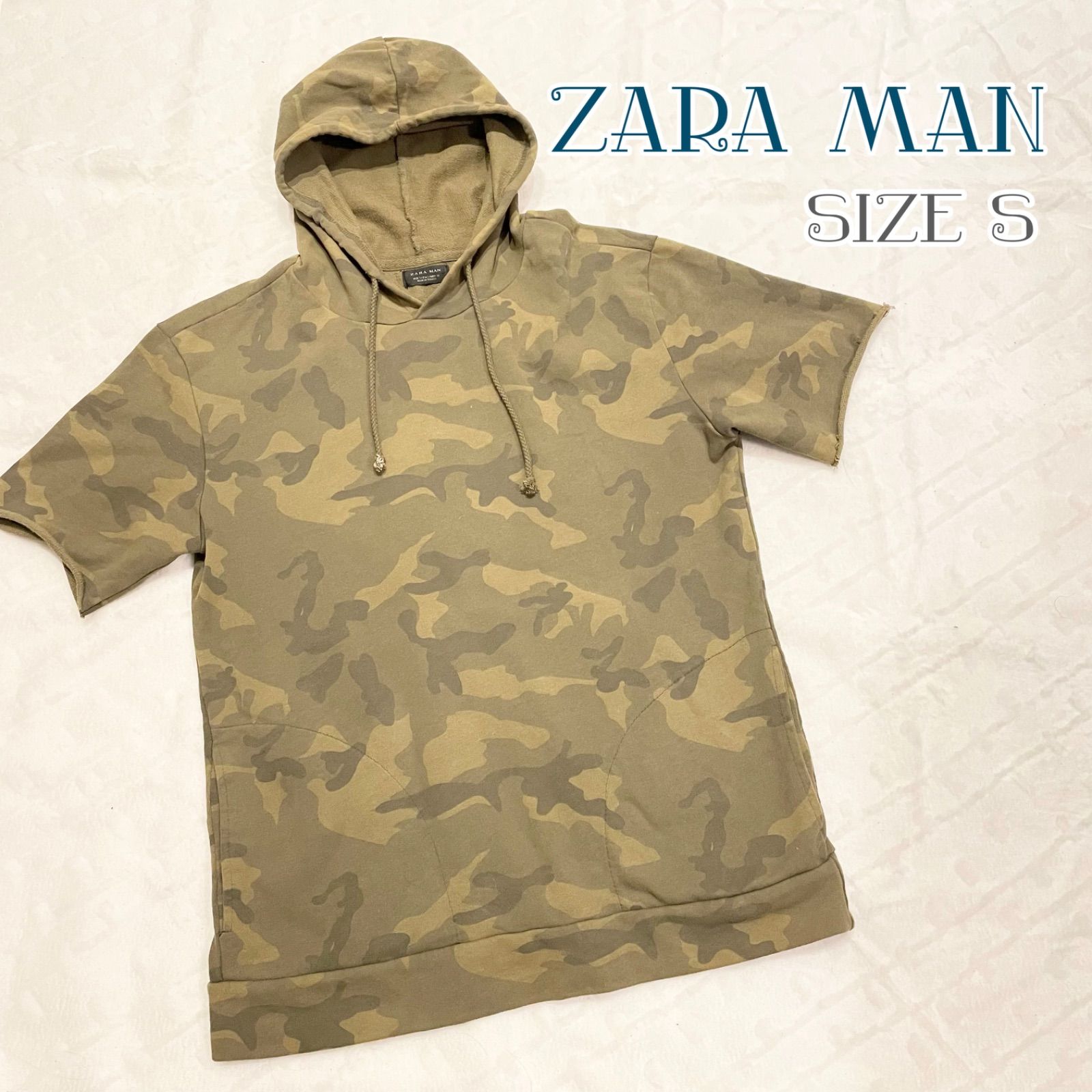 ザラ ZARA MAN プルオーバーパーカー 半袖 迷彩 カモフラ - メルカリ