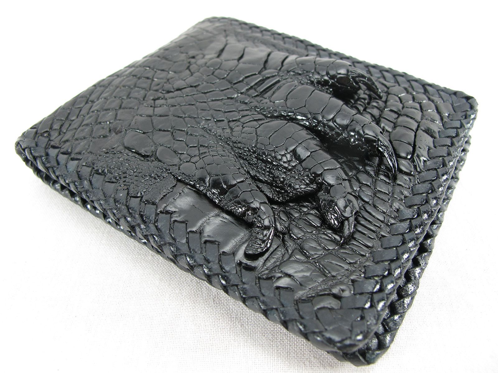 数量 Pelgio なクロコダイル革の財布 黒色 縁編み
