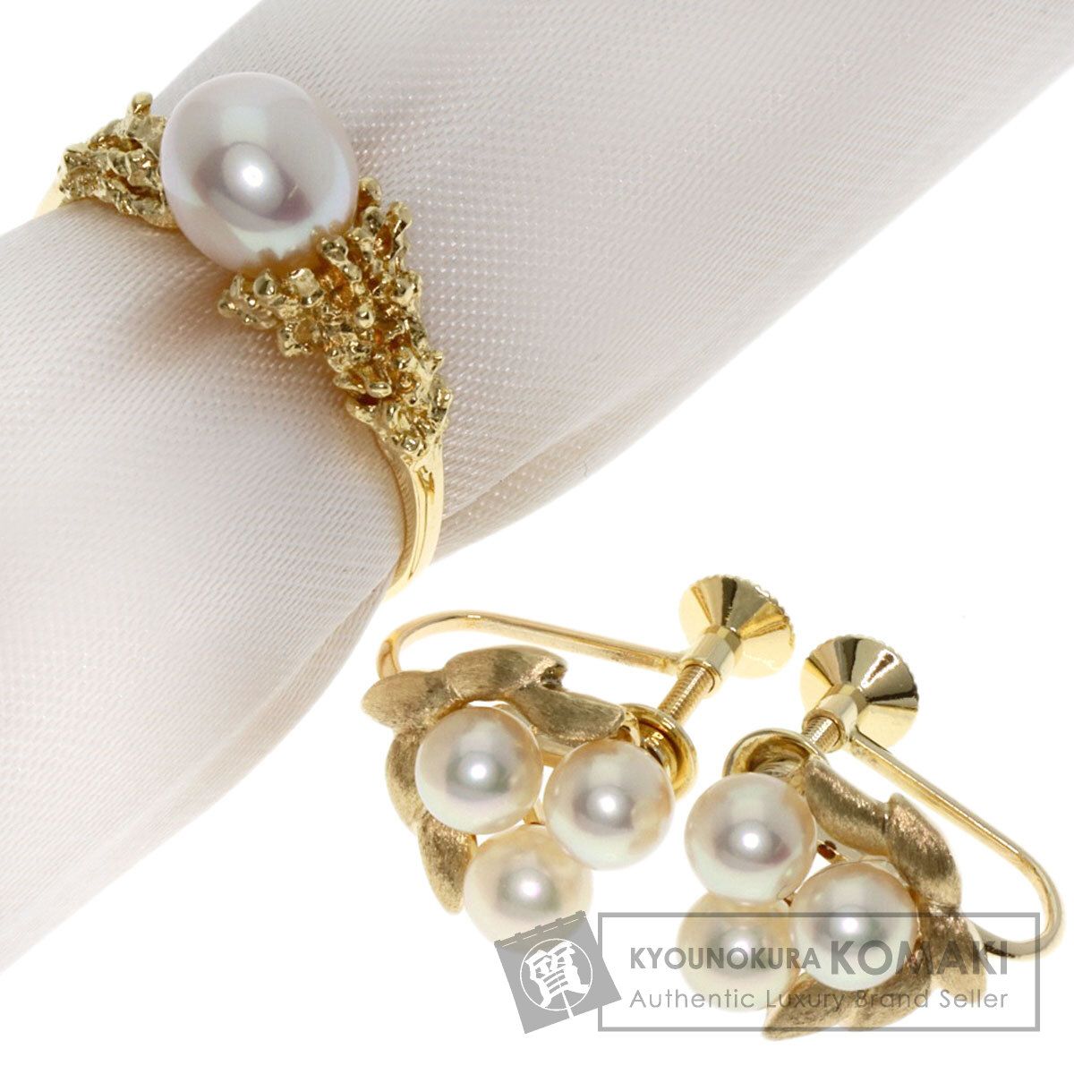 MIKIMOTO ミキモト パール 真珠 リング 2点セット イヤリング K18YG 