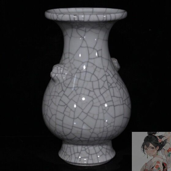旧家蔵出し 大清乾隆年製 哥窯 開片 獣頭瓶 古陶瓷器 陶芸 造型