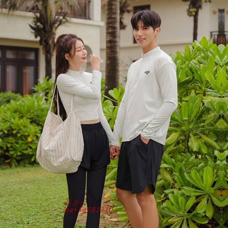 水着 レディース メンズ ペア カップル セット ハーフパンツ 海水浴 日焼け ママ水着 大人水着 レギンス 防止 カバー 長袖 セパレート 学生 体型 ダイビング pai5a581310