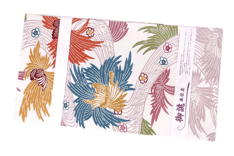 紅型染 名古屋帯 栗山吉三郎 未使用 白 正絹 渋ピンク 菊 流水 桜 九寸