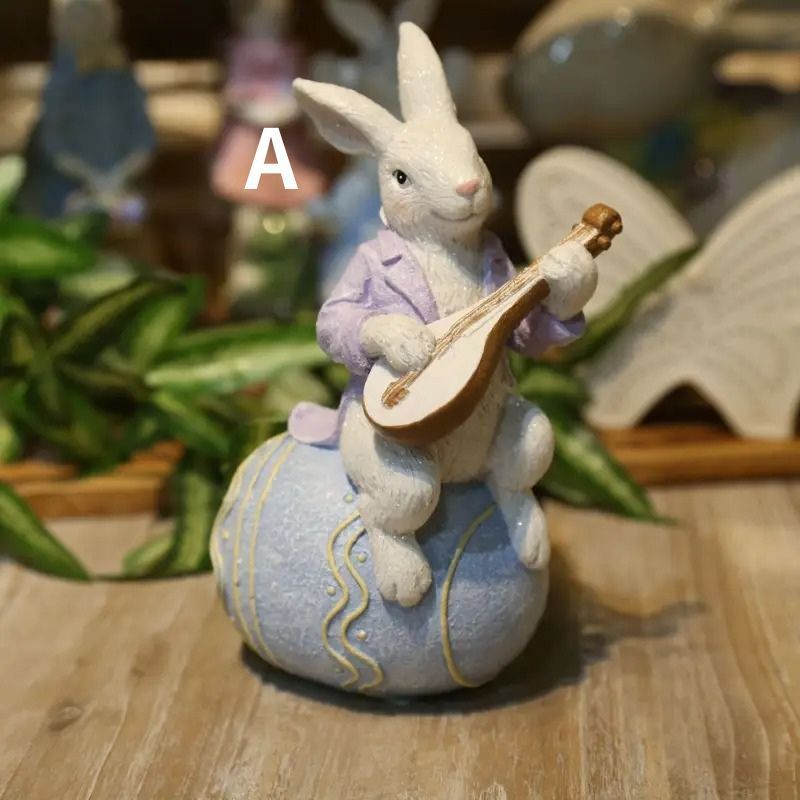 楽器を奏でるうさぎ うさぎ置物 ウサギ 飾り 動物 楽器演奏 置物