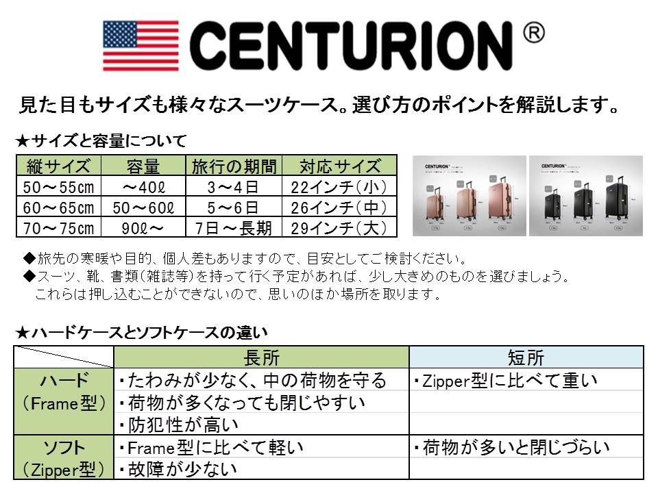 CENTURION /Mサイズ/26インチ/ゴールド/旅行/出張/温泉/ソフト型