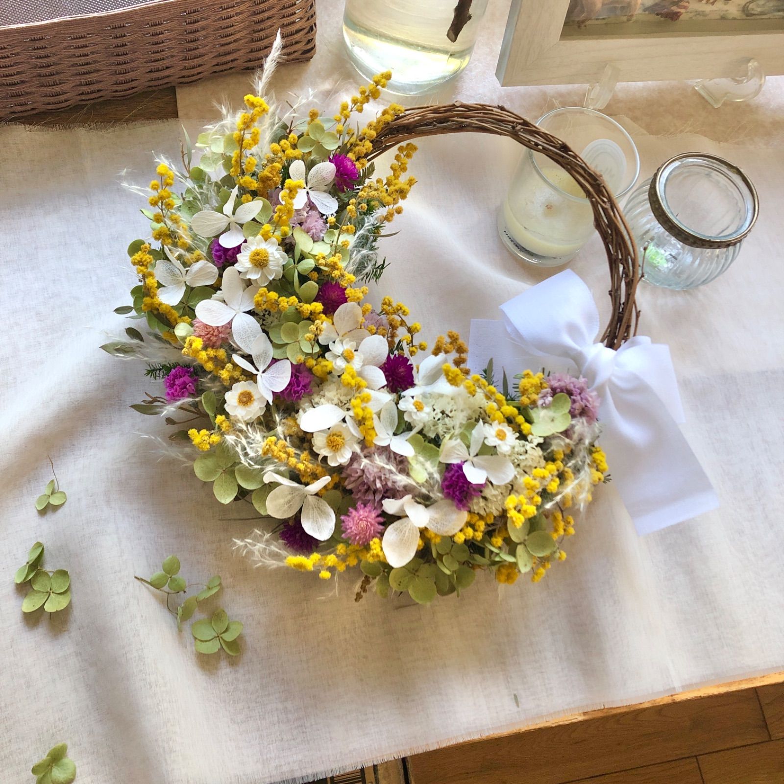 Natural＊ミモザとアナベルのリース☆ドライフラワーリース ＊ Natural