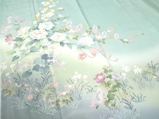 【染め分け暈し】正絹　上質な訪問着　花柄　袷　落款 正絹【花唐草】 一つ紋 暈し 訪問着 袷b535
