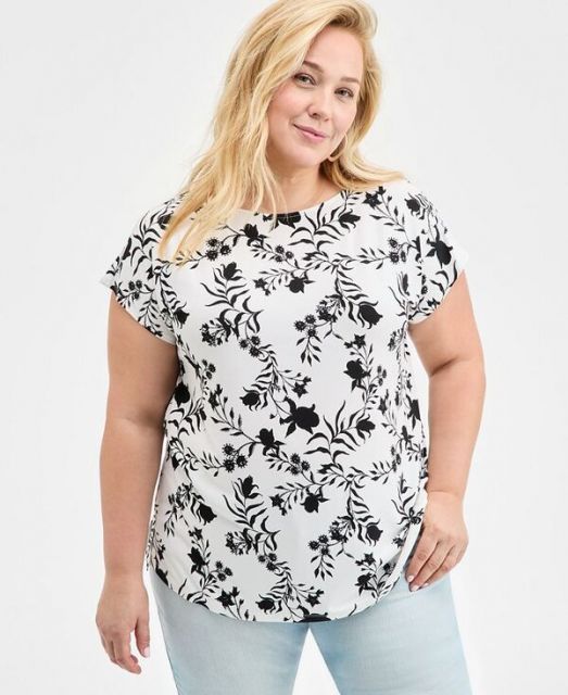 売れ筋商品|||スタイルアンドコー カットソー トップス レディース Plus Size Appliqu Top, Exclusively at Macys Shiitake Style & Co T-Shirt Plus Size Shirts & Tops - Macy's
