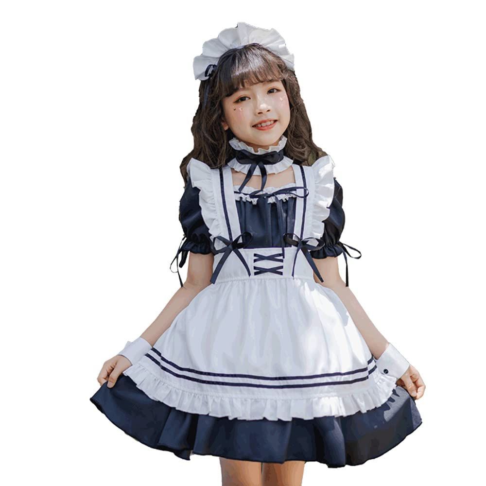 【在庫処分】ハロウィン 子供 コスプレ 仮装 女の子 ワンピース メイド服 半袖 可愛い ロリータ パーティー [YUEEI] イベント 演出服 蝶結ぶ 5点セット