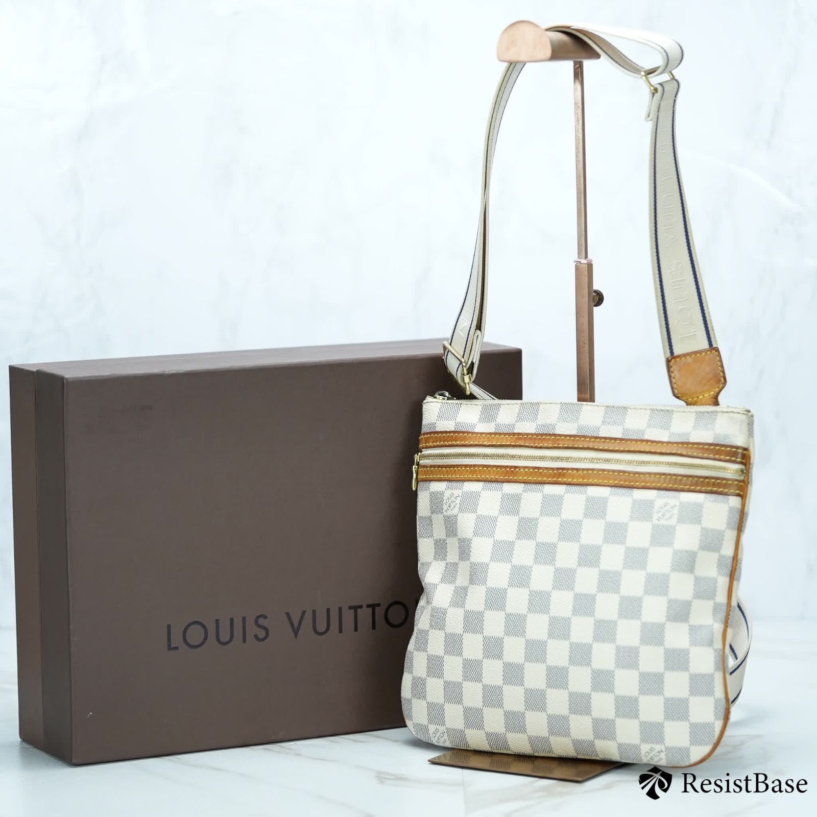 ヴィトンポシェットボスフォール、ショルダーバッグダミエアズール白