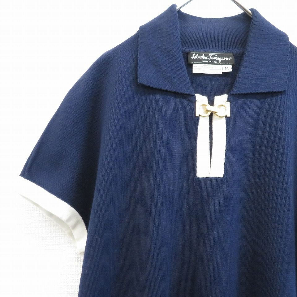 サルヴァトーレフェラガモ ニットワンピース ガンチーニ金具 グレー